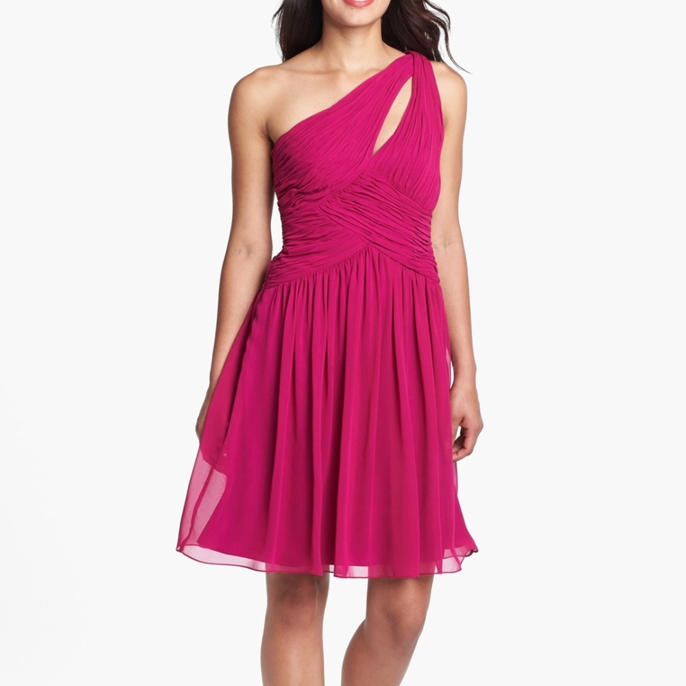 JS Boutique Shirred One Shoulder fit & flare dress